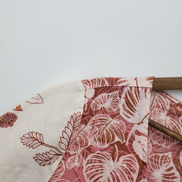 Tahari 100% Linen Button Front Floral Blouse Womens Size L Resort Boho Vacation - Picture 7 of 14